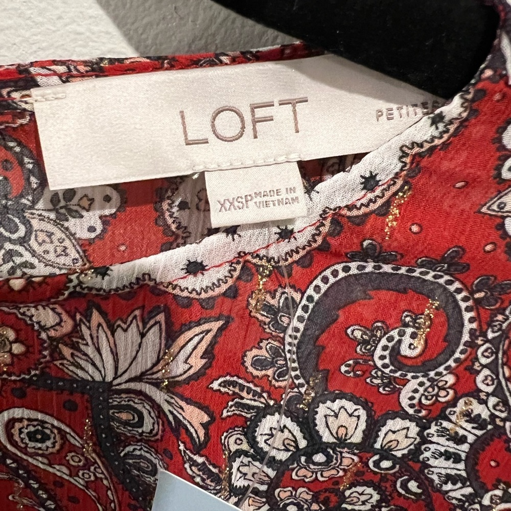 Loft Babydoll Long Sleeve Dress Silver Sparkle Paisley Short New Size XXS Petite - Picture 5 of 14